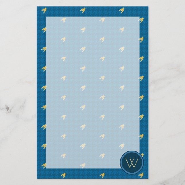 Blue with Gold Accent Houndstooth Stationery (Front)