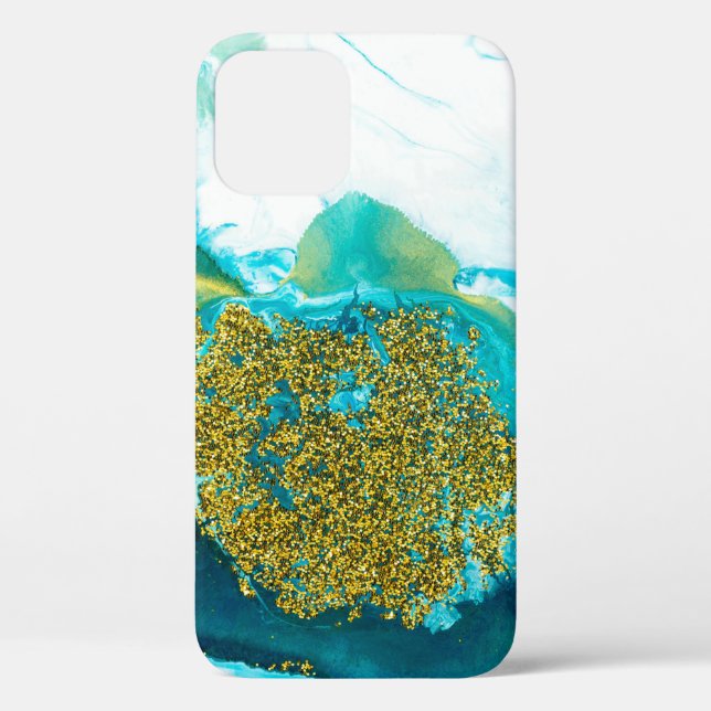 Blue with gold glitter fluid art, creative abstrac Case-Mate iPhone case (Back)