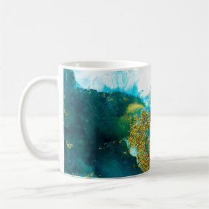 Blue with gold glitter fluid art, creative abstrac coffee mug