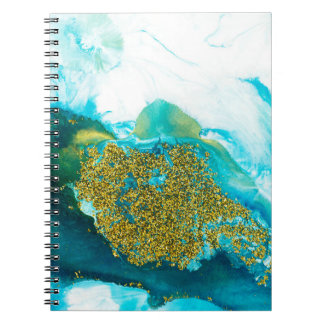 Blue with gold glitter fluid art, creative abstrac notebook