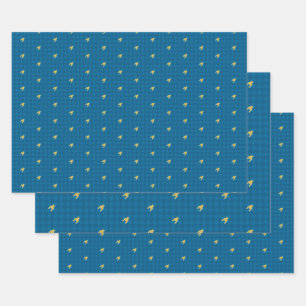 Blue with Gold Houndstooth Wrapping Paper Set