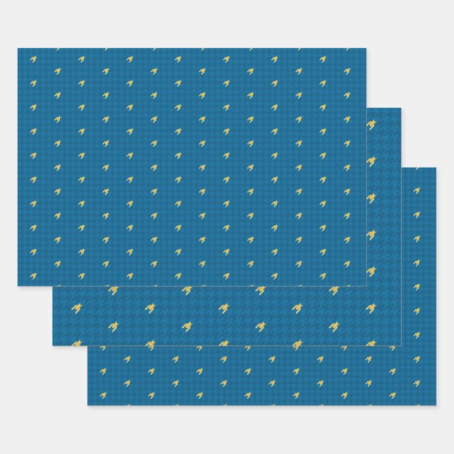 Blue with Gold Houndstooth Wrapping Paper Set (Set)