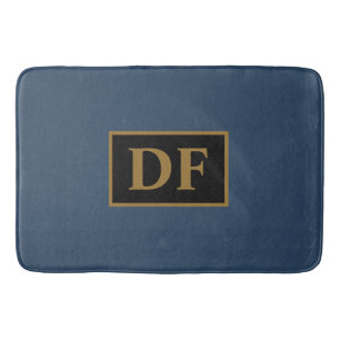 Blue With Gold Initials Bath Mat