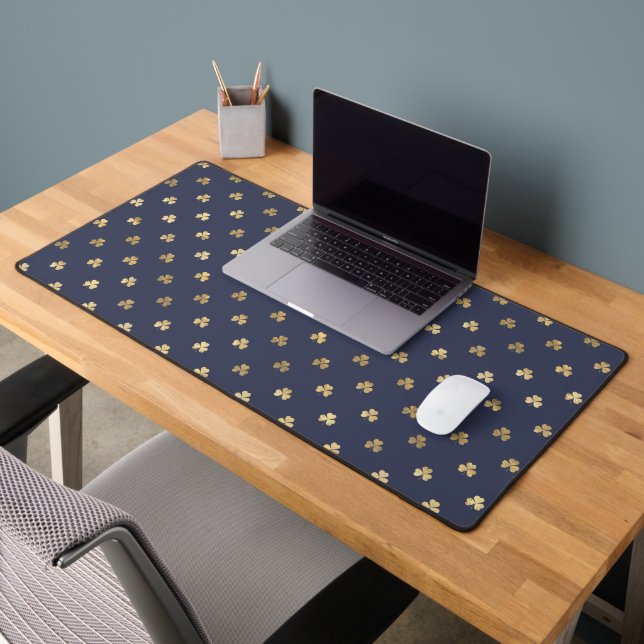 BLUE WITH GOLD IRISH CELTIC SHAMROCKS DESK MAT (Office 2)