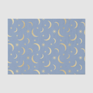Blue with Gold Moons and Suns Tissue Paper