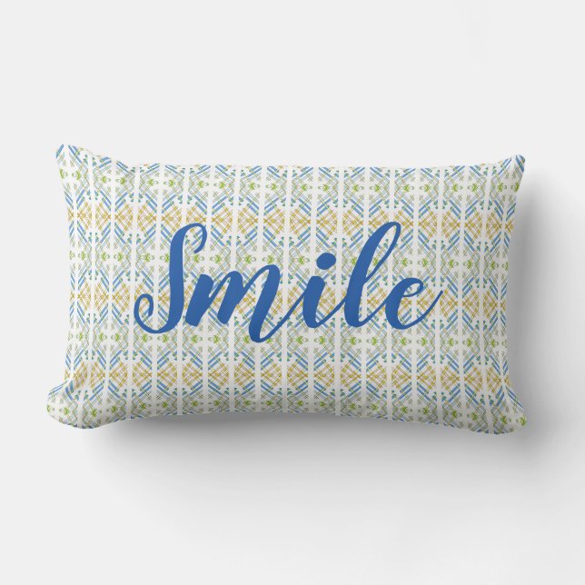 Blue With Gold Yellow and Green Lumbar Pillow (Front)