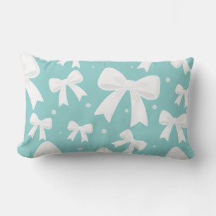 Blue With Pearls & White Bows Coquette  Lumbar Pillow