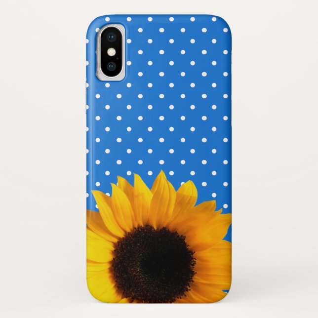 Blue with Polka Dots and Sunflower iPhone X Case (Back)