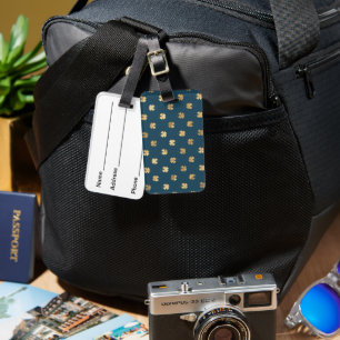 BLUE WITH PRETTY GOLD SHAMROCKS LUGGAGE TAG