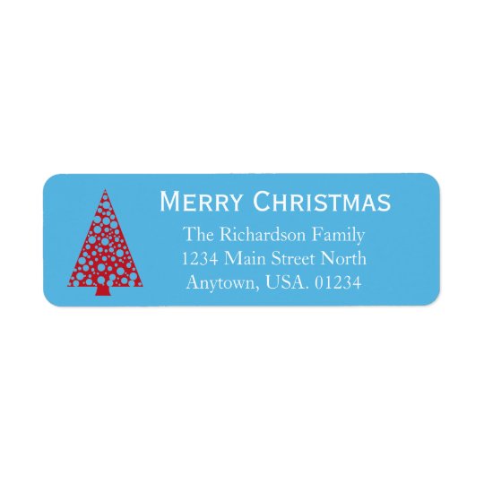 Blue With Red Christmas Tree Return Address Label