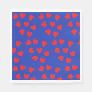 Blue with Red Hearts Paper Napkin - HAMbyWG