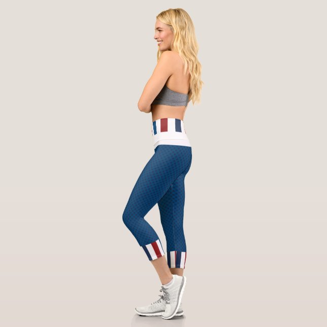 Blue with Red, White, Blue Stripes Waisted Capris (Left)