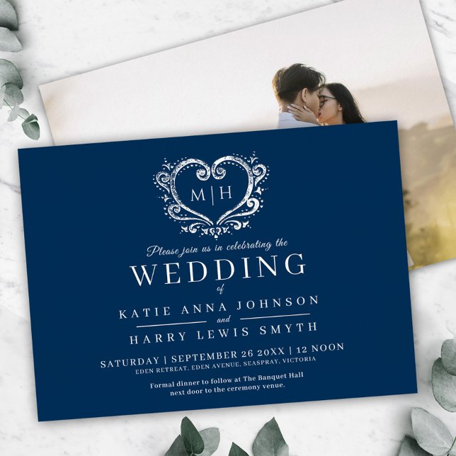 Blue with silver heart custom photo back wedding  (Creator Uploaded)