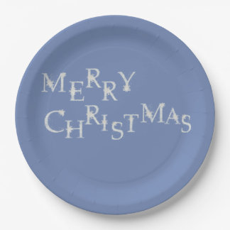Blue With Snowflake Merry Christmas Paper Plate