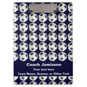Blue with Soccer Ball Pattern for Coach, Name, Clipboard