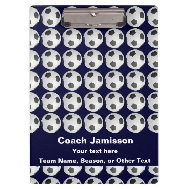 Blue with Soccer Ball Pattern for Coach, Name, Clipboard (Front)