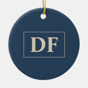 Blue With Vanilla Initials Ceramic Ornament