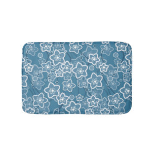blue with white, blue, flowers, floral, rustic, fa bath mat