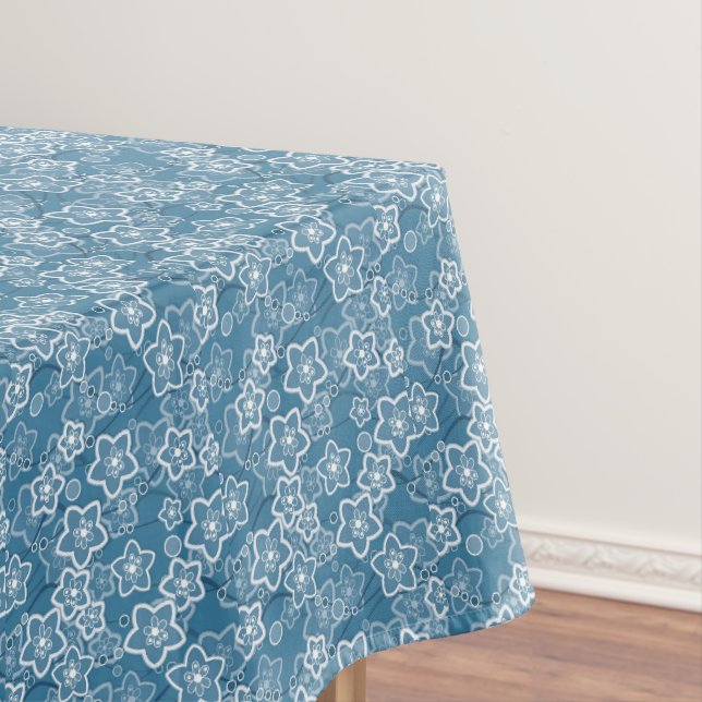 blue with white, blue, flowers, floral, rustic, fa tablecloth (In Situ)