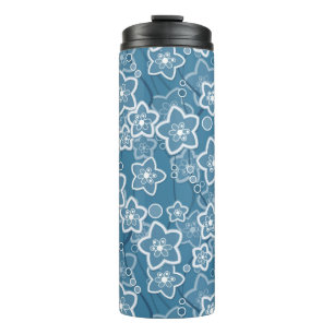 blue with white, blue, flowers, floral, rustic, fa thermal tumbler