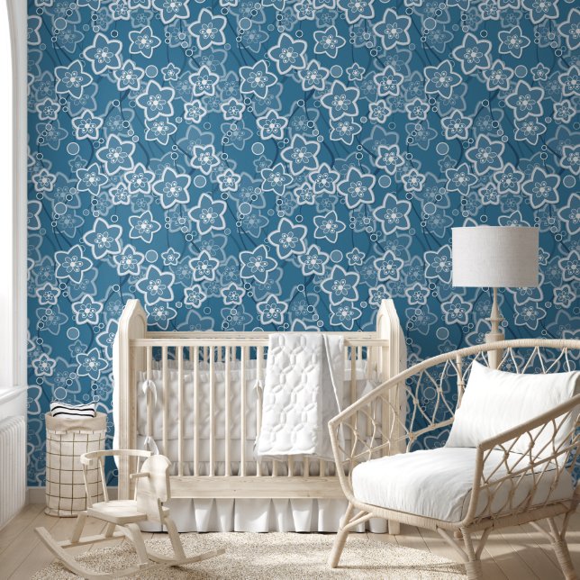 blue with white, blue, flowers, floral, rustic, fa wallpaper (Kids)
