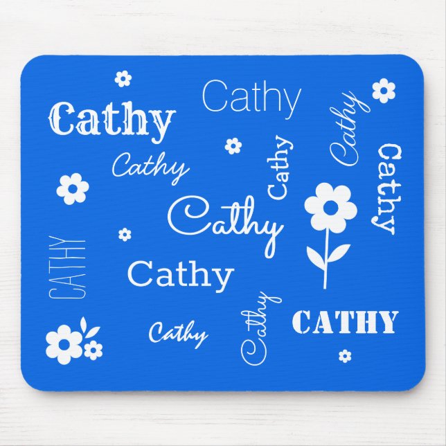 Blue with White Flowers, Customized Mouse Pad (Front)