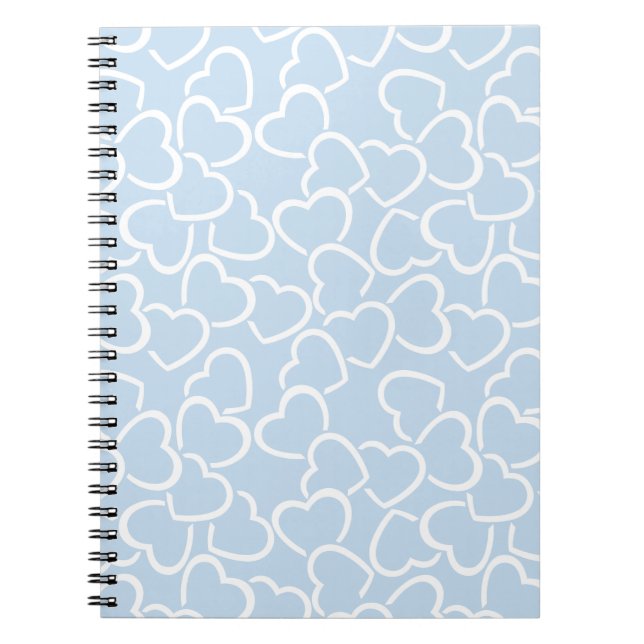 BLUE WITH WHITE OUTLINED LOVE HEARTS NOTEBOOK (Front)