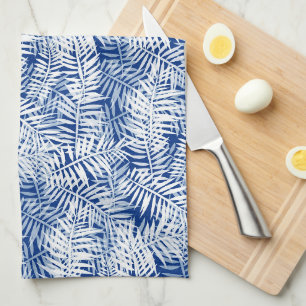 Blue with white tropical pattern kitchen towel
