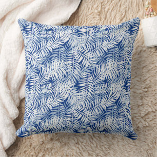 Blue with white tropical pattern throw pillow