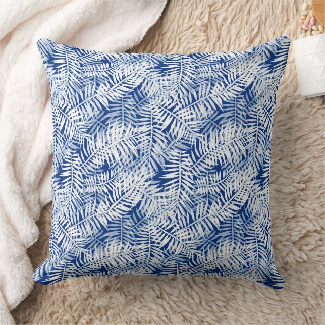 Blue with white tropical pattern throw pillow (Blanket)