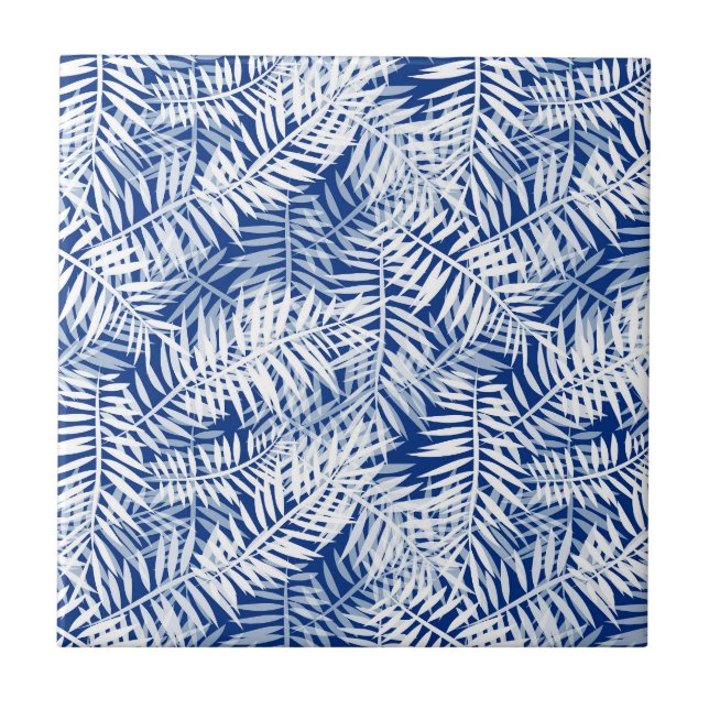 Blue with white tropical pattern tile (Front)