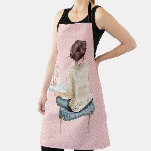 BLUE WITH WOMAN STOOL AND PILE OF BOOKS APRON