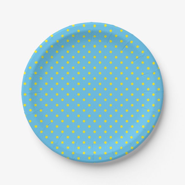 Blue With Yellow Polka Dots Paper Plate (Front)