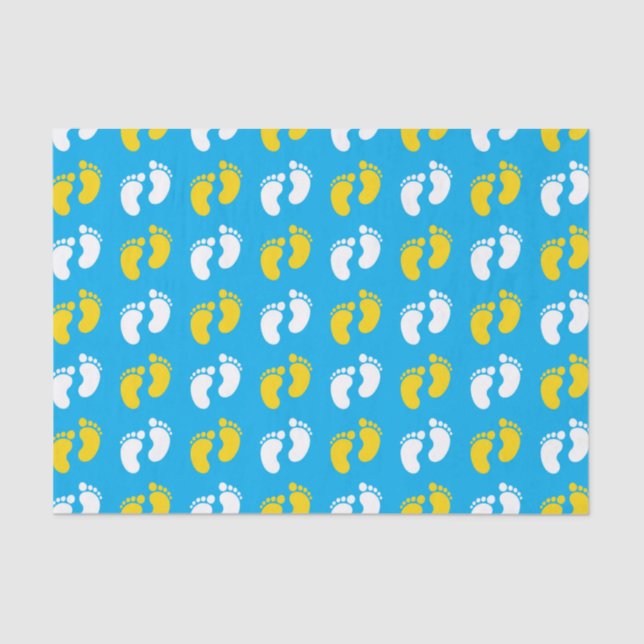 BLUE WITH YELLOW & WHITE BABY FEET TISSUE PAPER (Front)