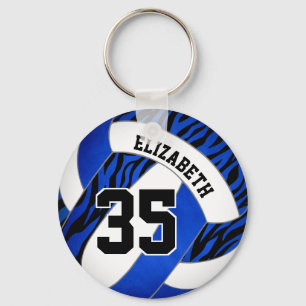 blue with zebra stripes accent girls volleyball keychain