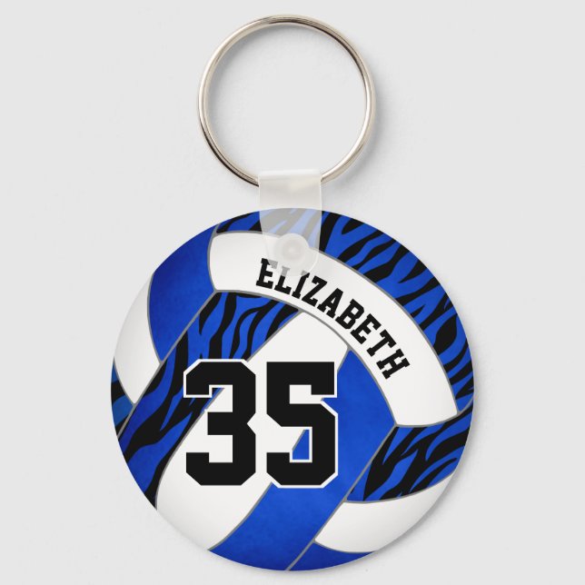 blue with zebra stripes accent girls volleyball keychain (Front)