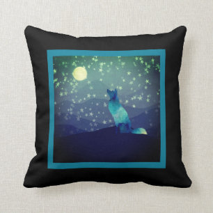Blue Wolf Admiring Full Moon in the Mountains Throw Pillow