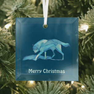 Blue Wolf Glass Ornament