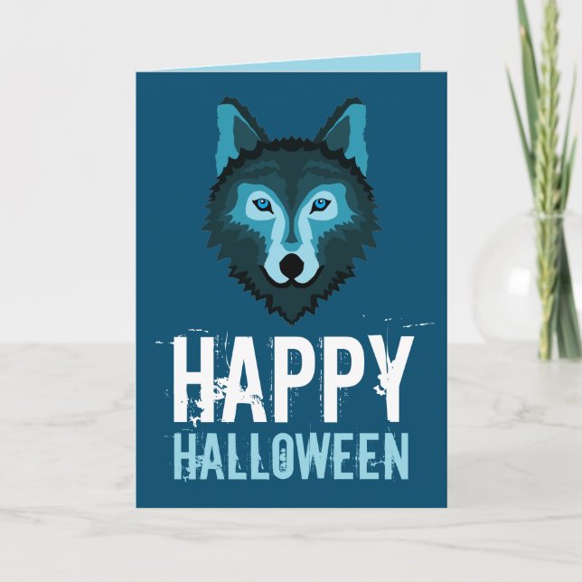 Blue Wolf, Happy Halloween Card (Front)