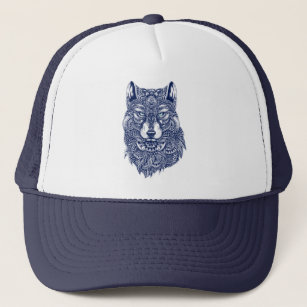 Blue Wolf Head Illustration Trucker Hat