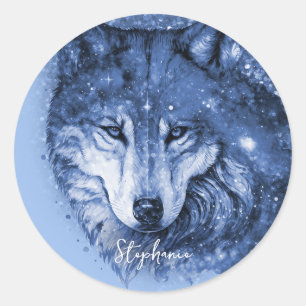 Blue Wolf Name Personalized Sticker