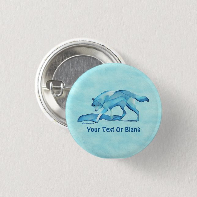 Blue Wolf On Snow 1 Inch Round Button (Front & Back)