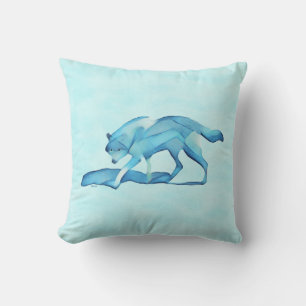 Blue Wolf On Snow Throw Pillow
