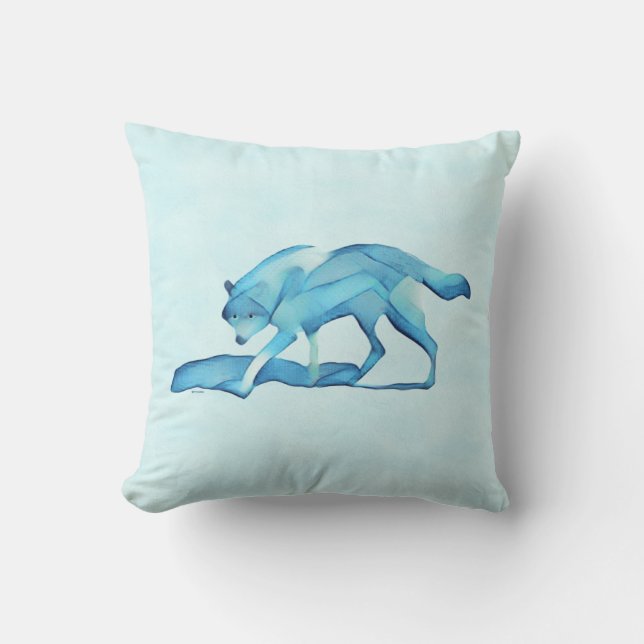 Blue Wolf On Snow Throw Pillow (Front)