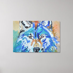 Blue Wolf Portrait Abstract Canvas Print