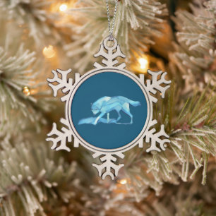 Blue Wolf Snowflake Pewter Christmas Ornament