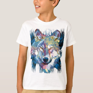 Blue Wolf T-Shirt   Colorful Wolf Drawing