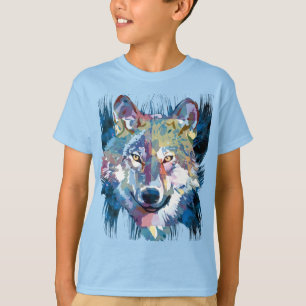 Blue Wolf T-Shirt Colourful Wolf Drawing