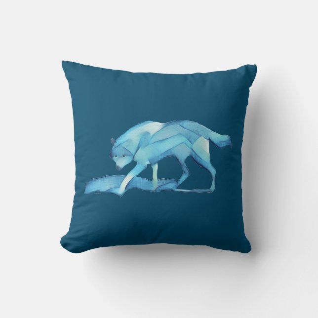 Blue Wolf Throw Pillow (Front)