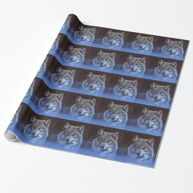 Blue Wolf Wrapping Paper (Unrolled)